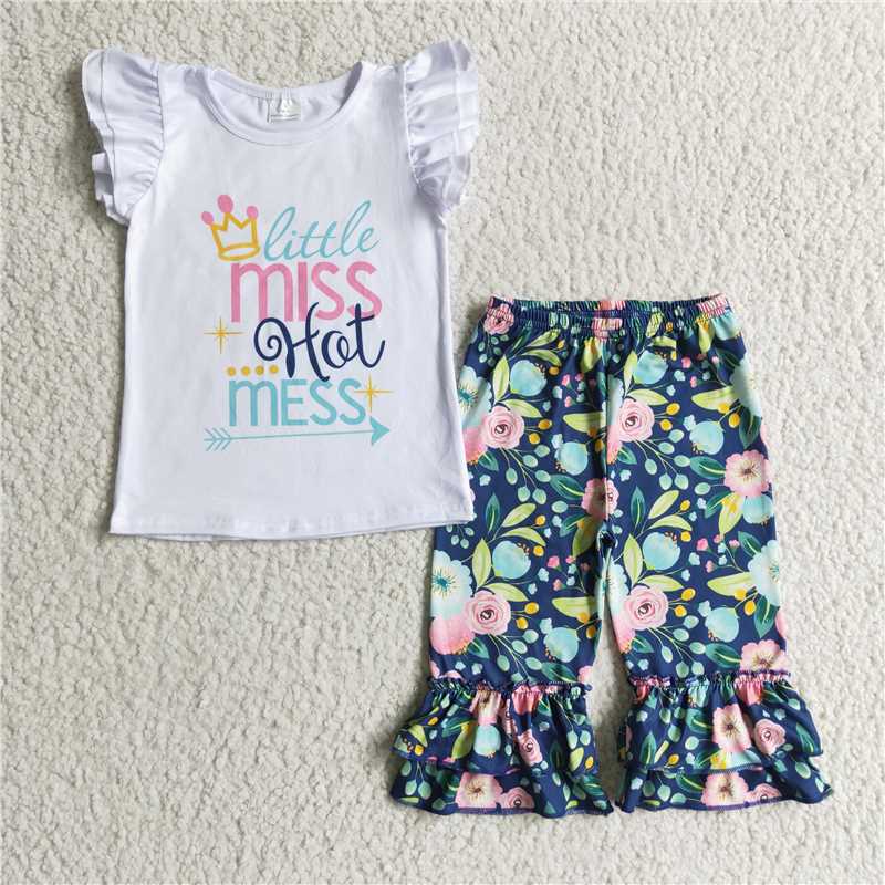 C10-24 MISS lace sleeve top with colorful flower pants