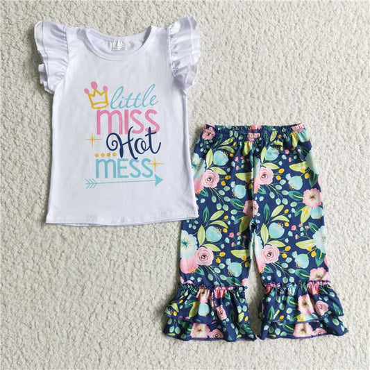 C10-24 MISS lace sleeve top with colorful flower pants