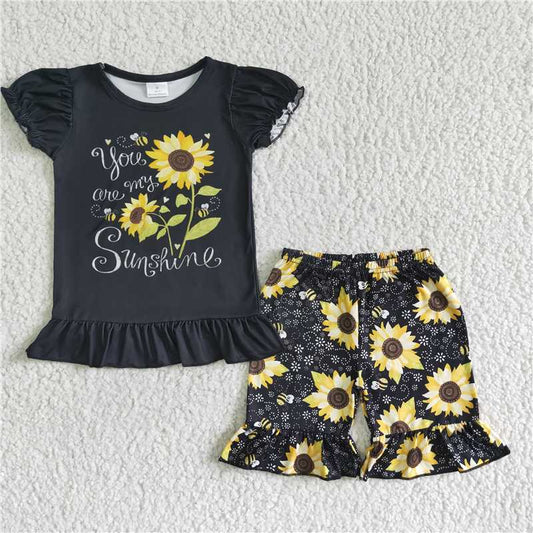 Black sunflower ruffles Shorts sets