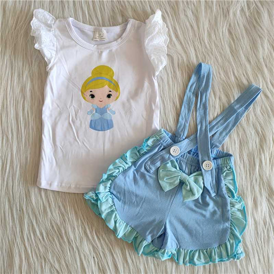 Baby girls summer princess suspender shorts sets 2