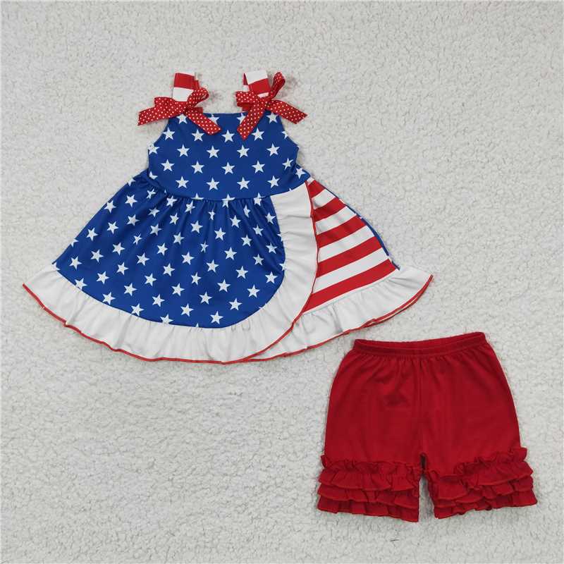 D7-1 4th of July Girls sleeveless star and stripe tunic set