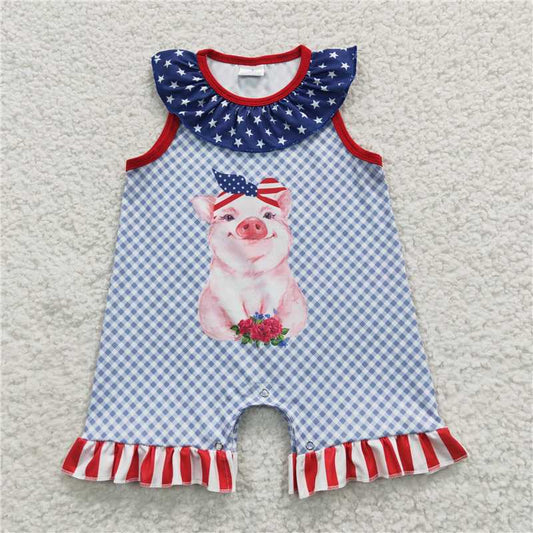 A6-2 4th of July Girls Pink Pig Star Romper