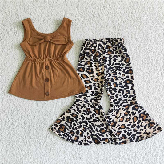 A18-3 Brown strap top with leopard print flared pants