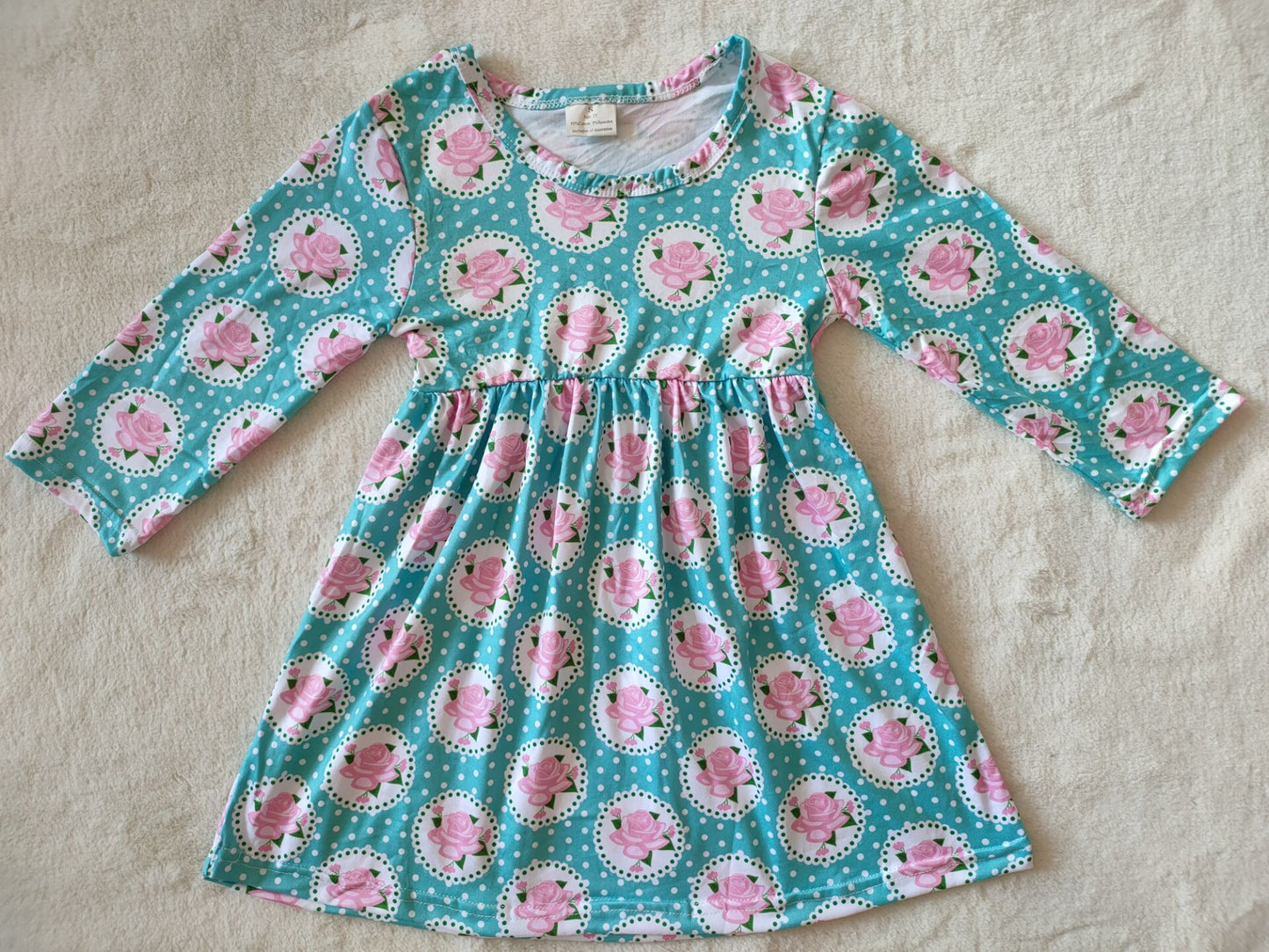 9.27 RTS NO MOQ（In stock）G2-16-5;.. Baby Girls Winter Dress Pink floral and white polka dot long-sleeved dress