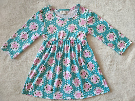 9.27 RTS NO MOQ（In stock）G2-16-5;.. Baby Girls Winter Dress Pink floral and white polka dot long-sleeved dress