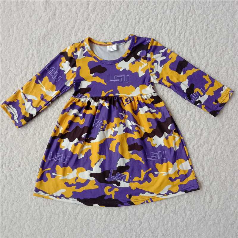 9.27 RTS NO MOQ（In stock）G2-16-4‘】\’ Baby Girls Winter Dress Yellow camouflage purple long-sleeved dress