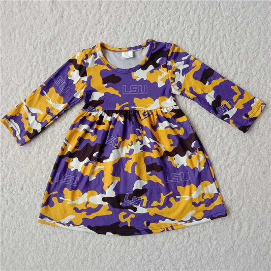 9.27 RTS NO MOQ（In stock）G2-16-4‘】\’ Baby Girls Winter Dress Yellow camouflage purple long-sleeved dress