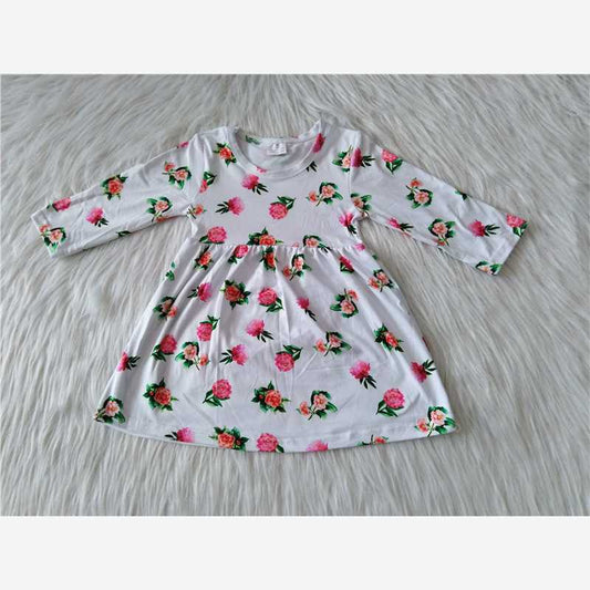 9.15 RTS NO MOQ （In stock）G1-3-8.. Baby Girls Winter Dress Baby Girls red flower white knee-length Dresses