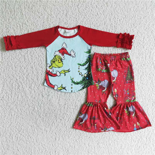6 A17-14 Christmas tree red lace long-sleeved pants suit