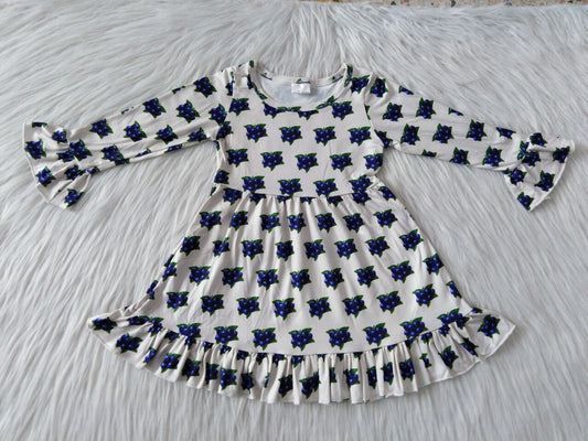 9.23 RTS NO MOQ（In stock）G1-3* Baby Girls Winter Dress Blueberry long-sleeved dress