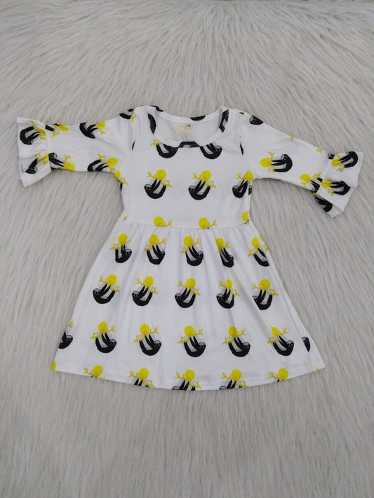 9.18 RTS NO MOQ（In stock）G1-3-7/ Baby Girls Winter Dress Sloth Lace White Long Sleeve Dress