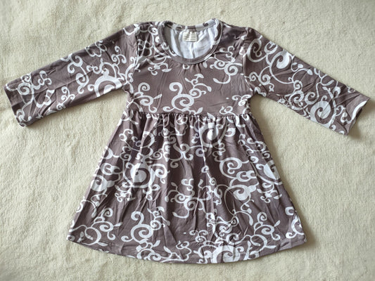 9.23 RTS NO MOQ（In stock）G3-4-2,, Baby Girls Winter Dress White totem gray and white skirt