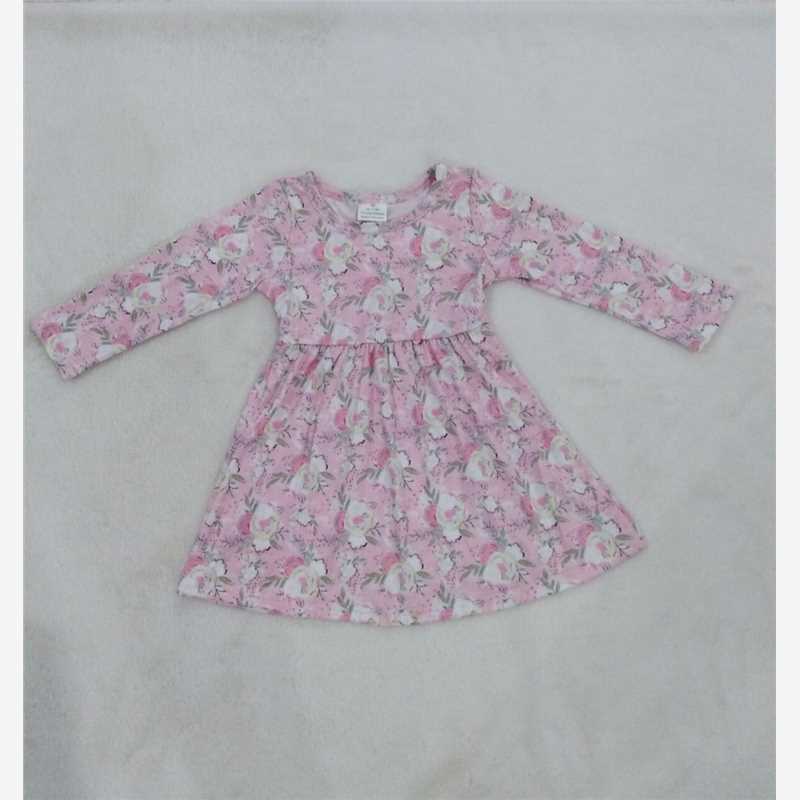 9.23 RTS NO MOQ（In stock）G2-16-1/. Baby Girls Winter Dress Floral pink long-sleeved dress
