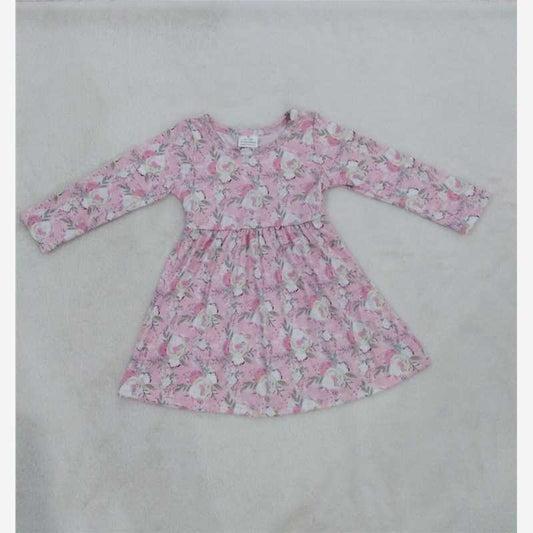 9.23 RTS NO MOQ（In stock）G2-16-1/. Baby Girls Winter Dress Floral pink long-sleeved dress