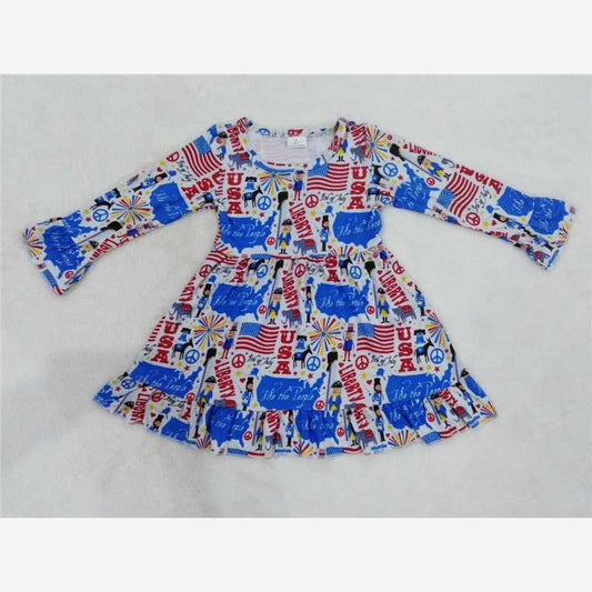 9.30 RTS NO MOQ（In stock）G2-16-2* Baby Girls Winter Dress national flag long-sleeved dress