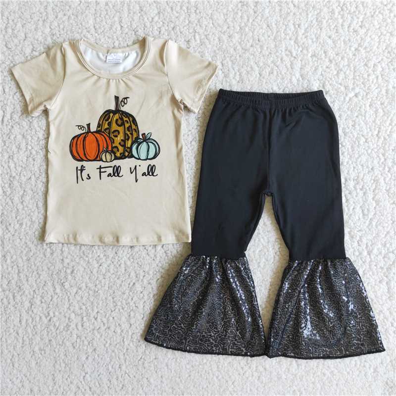 A0-11 Three-color pumpkin short-sleeved sequined pants