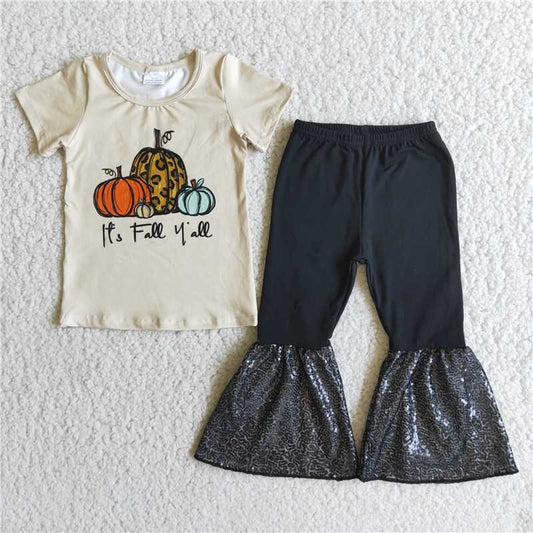A0-11 Three-color pumpkin short-sleeved sequined pants
