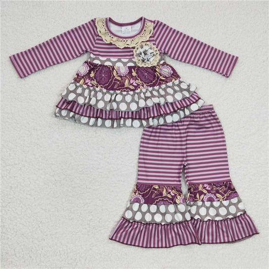 6 A31-28Ruffle tunic match bell bottom pants boutique girls outfits