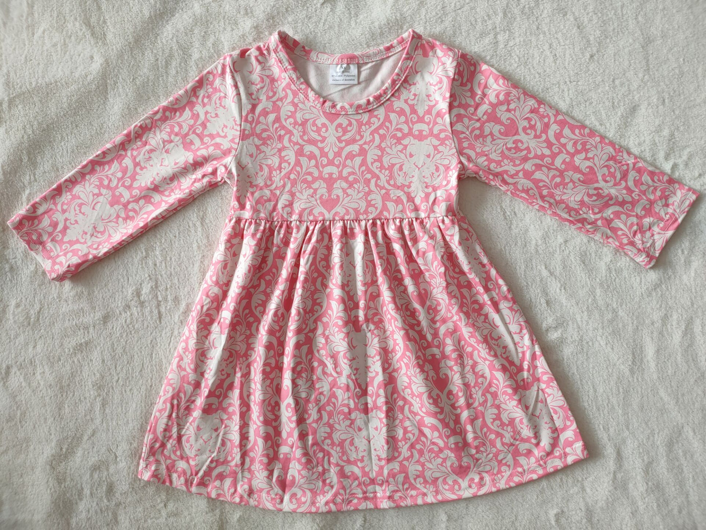 9.26 RTS NO MOQ（In stock）G2-20-7[ Baby Girls Winter Dress White pattern pink long-sleeved dress