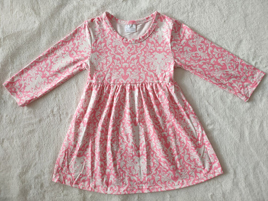 9.26 RTS NO MOQ（In stock）G2-20-7[ Baby Girls Winter Dress White pattern pink long-sleeved dress