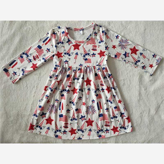 9.24 RTS NO MOQ（In stock）G2-20-3[ Baby Girls Winter Dress Red Five-Pointed Star Magic Hat Long Sleeve Dress