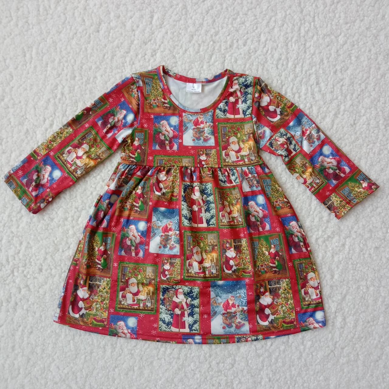 10.11 RTS NO MOQ（In stock）G3-8-6']] Baby Girls Winter Dress Santa Claus Red Checkered Long Sleeve Dress
