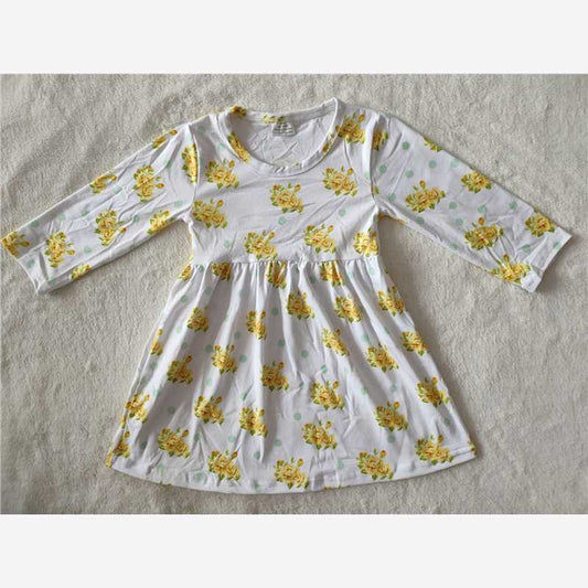 9.19 RTS NO MOQ（In stock）G2-16-9'; Baby Girls Winter Dress White long-sleeved dress with light yellow flowers
