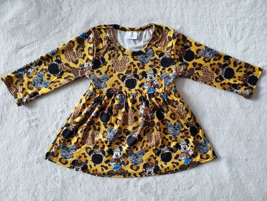 9.22 RTS NO MOQ（In stock）G2-24-6*** 2Baby Girls Winter Dress Black Mickey head yellow straight long-sleeved dress