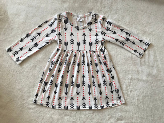 9.22 RTS NO MOQ（In stock）G2-16-8]'' 2Baby Girls Winter Dress Black Arrow Long Sleeve Dress