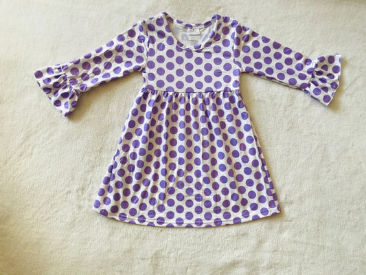 9.23 RTS NO MOQ（In stock）G3-4-1] Baby Girls Winter Dress Purple polka dot long-sleeved dress