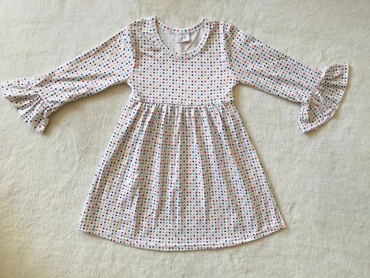 9.23 RTS NO MOQ（In stock）G3-4-2] Baby Girls Winter Dress Colorful polka dot lace long-sleeved dress