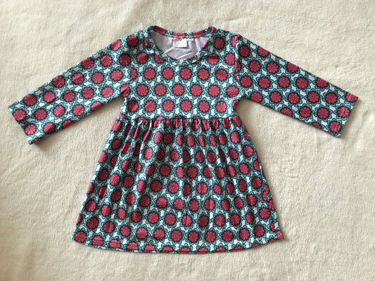 9.19 RTS NO MOQ（In stock）G3-8-3[' Baby Girls Winter Dress Red and green flower long sleeve dress