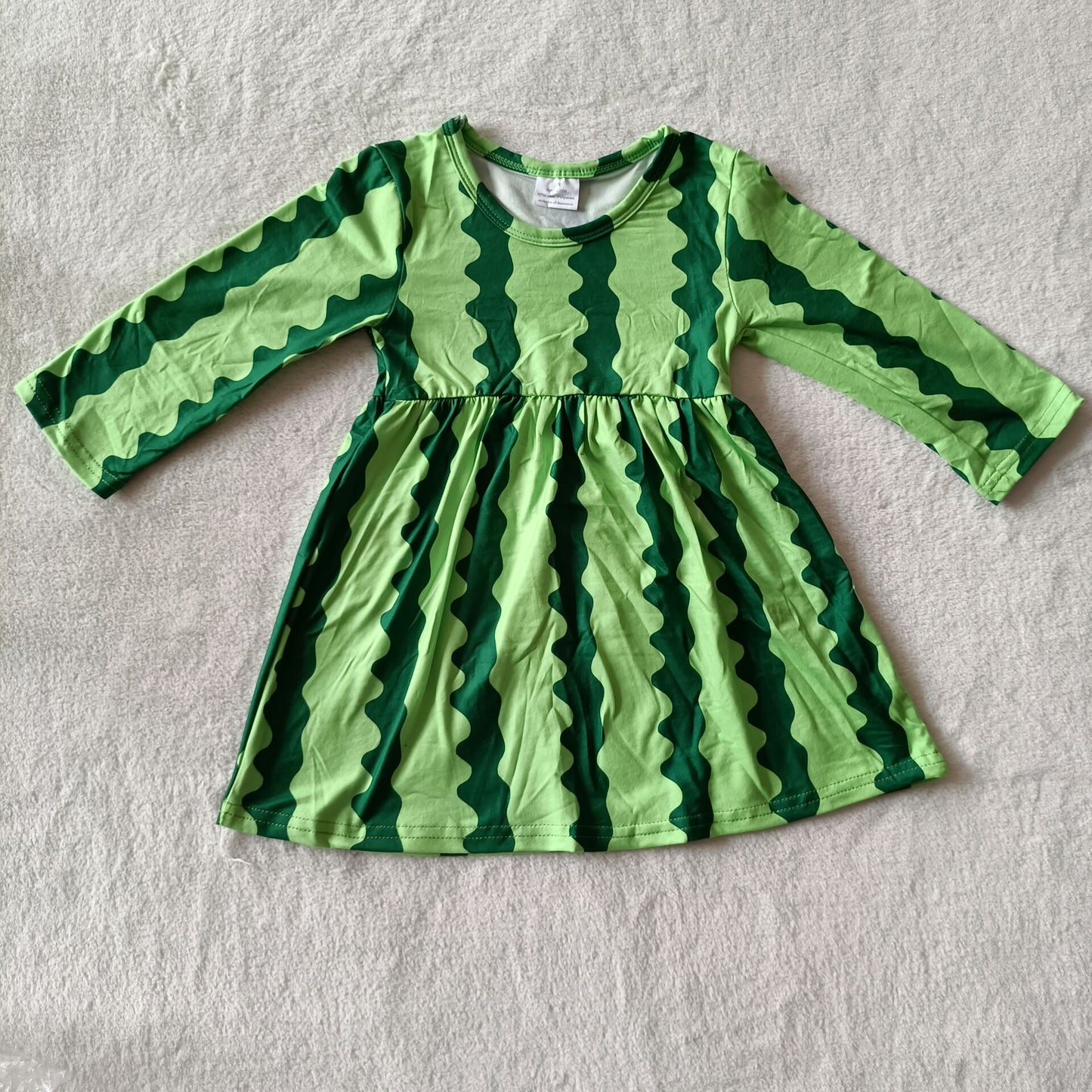9.16 RTS NO MOQ （In stock）G3-16-6】.. Baby Girls Winter Dress Baby Girls Green Watermelon Stripes knee-length Dresses