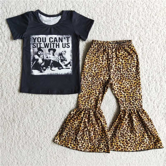 A0-23 Hocus Pocus black short-sleeved top and leopard print flared pants suit
