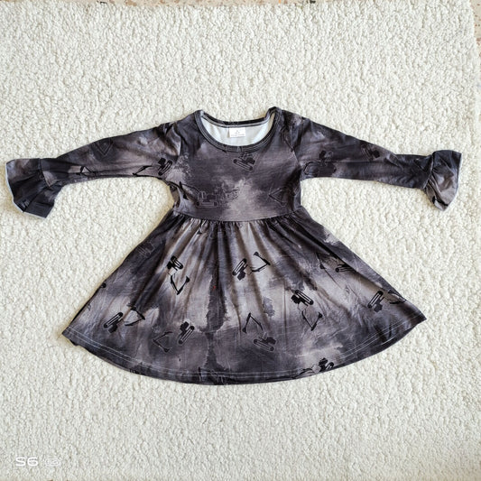 9.26 RTS NO MOQ（In stock）G2-16-5'' Baby Girls Winter Dress Black long-sleeved dress