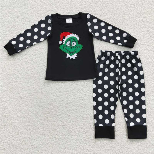 6 B13-17 Polka dot girls embroidered grinch pajama set