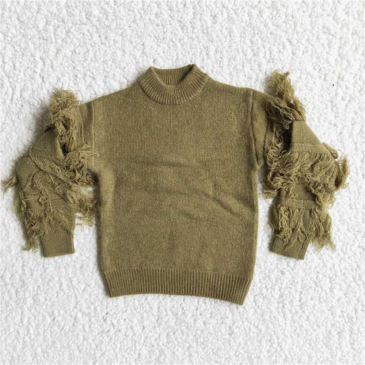 6 B11-40  Green Tassel Sleeve Sweater