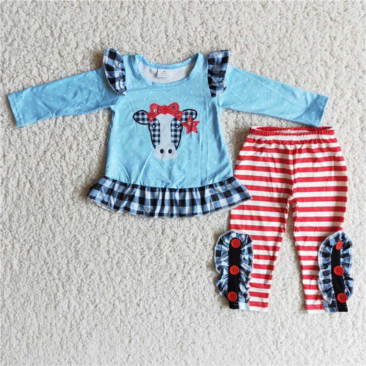 6 B7-22Cow print shirt icing leggings kids clothing girls