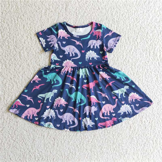 A0-12 Valentine's Day seven-color dinosaur heart short-sleeved dress