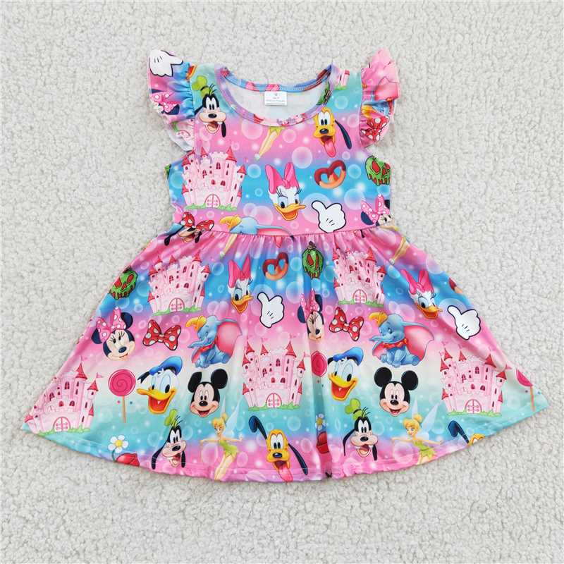 Aa-12  Girl flutter sleeve mouse duck snacks summer twirl dresses