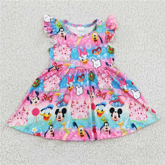 Aa-12  Girl flutter sleeve mouse duck snacks summer twirl dresses