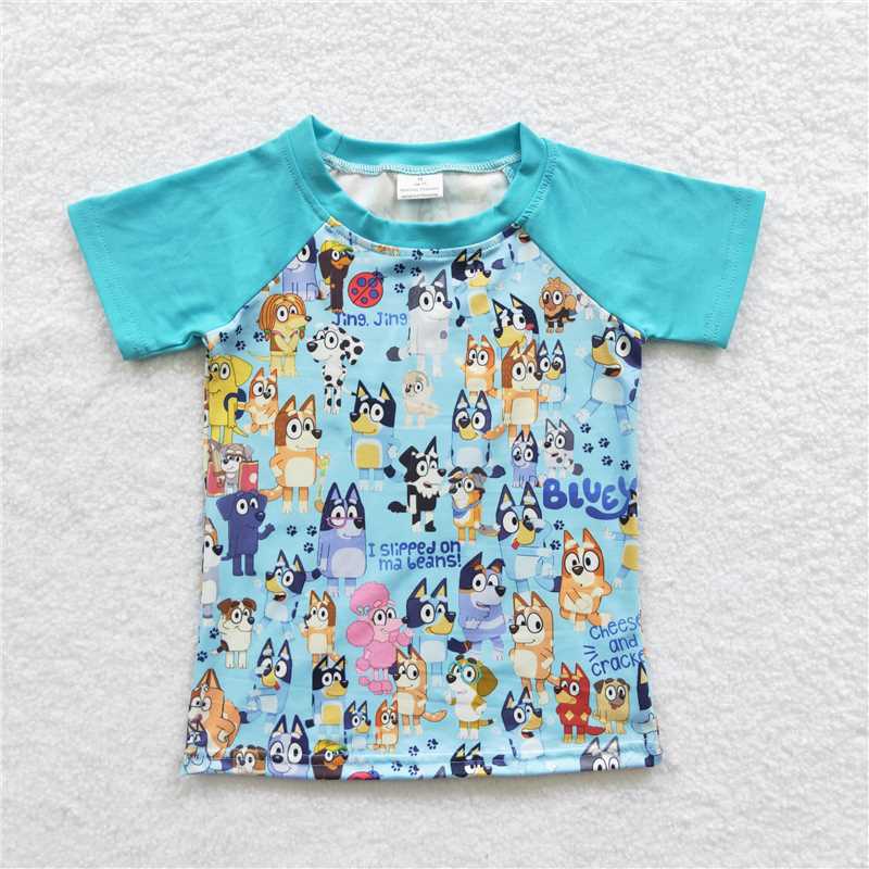 B8-22 Sales New RTS No Moq Promotion Boys blue dog shirts