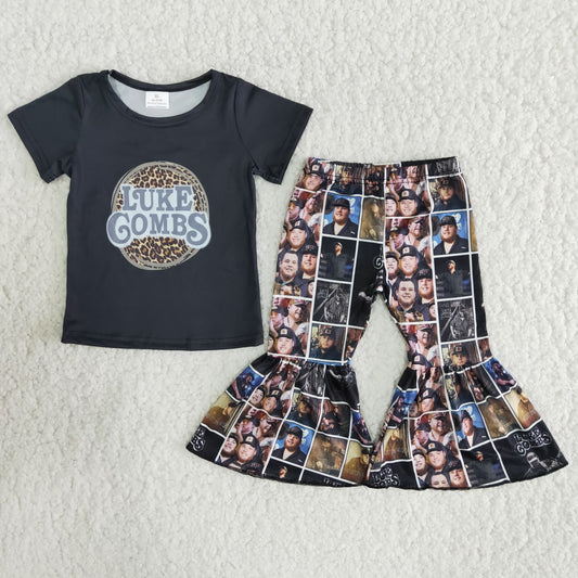 B7-23 Valentines black leopard hearts bell pants sets