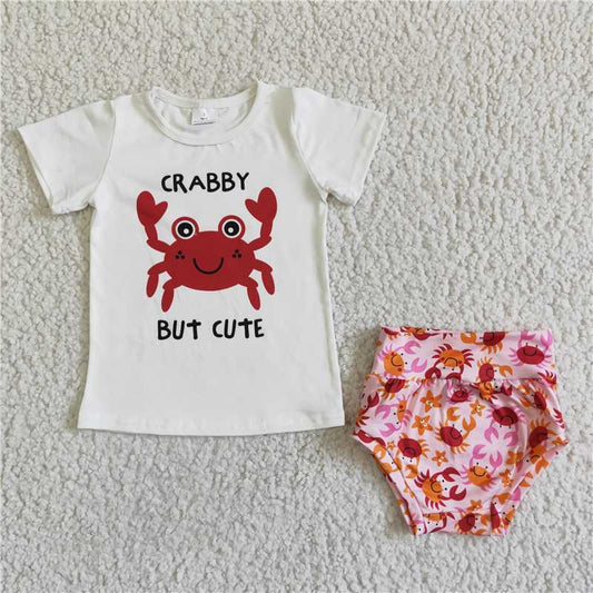 B9-24  Baby girls crab cute bummie summer sets