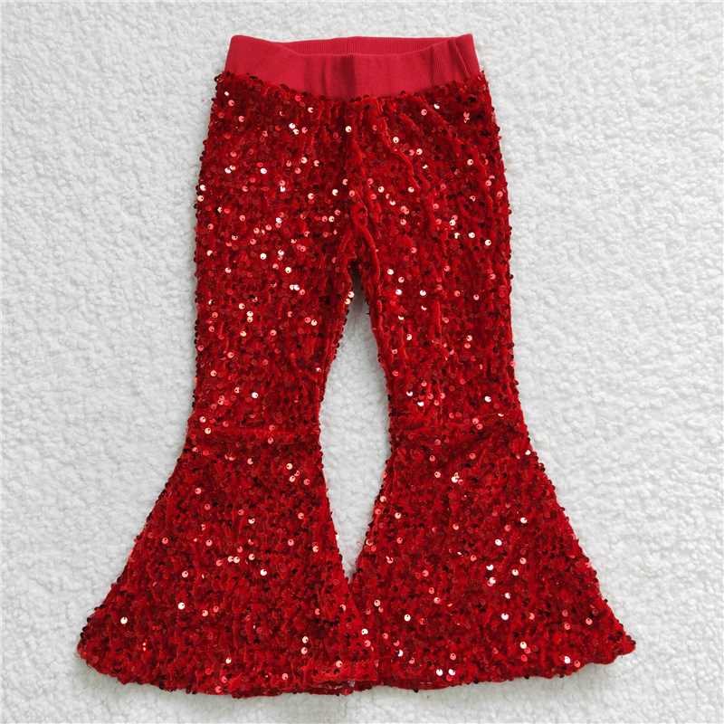 B4-11 Baby Girls Toddler Brithday Party Sequin Glitter Bell Bottom Pants