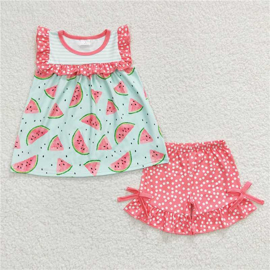 Pink watermelon dots ruffles Shorts sets
