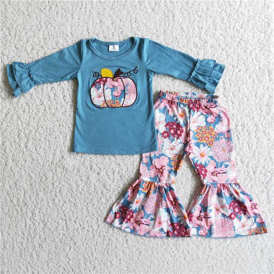 6 C8-39Cotton shirt pumpkin embroidery pants girls outfits