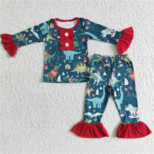 6 A4-28 Girls Christmas Dinosaur Pajamas