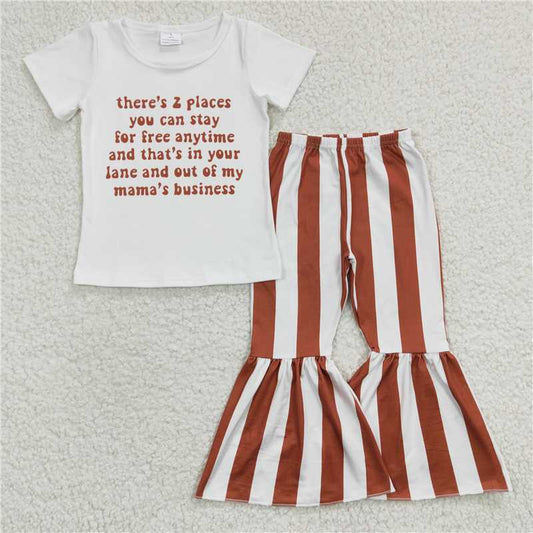 E4-4  Places white shirt orange stripe bell pants sets
