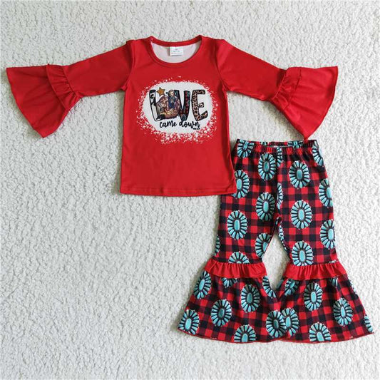 6 A7-28Love came down bleached shirt pants girls western Christmas outfits